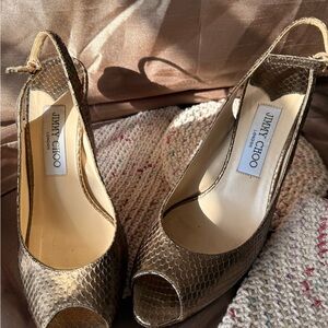 Jimmy Choo Metallic Gold Peep-Toe Heels size 8